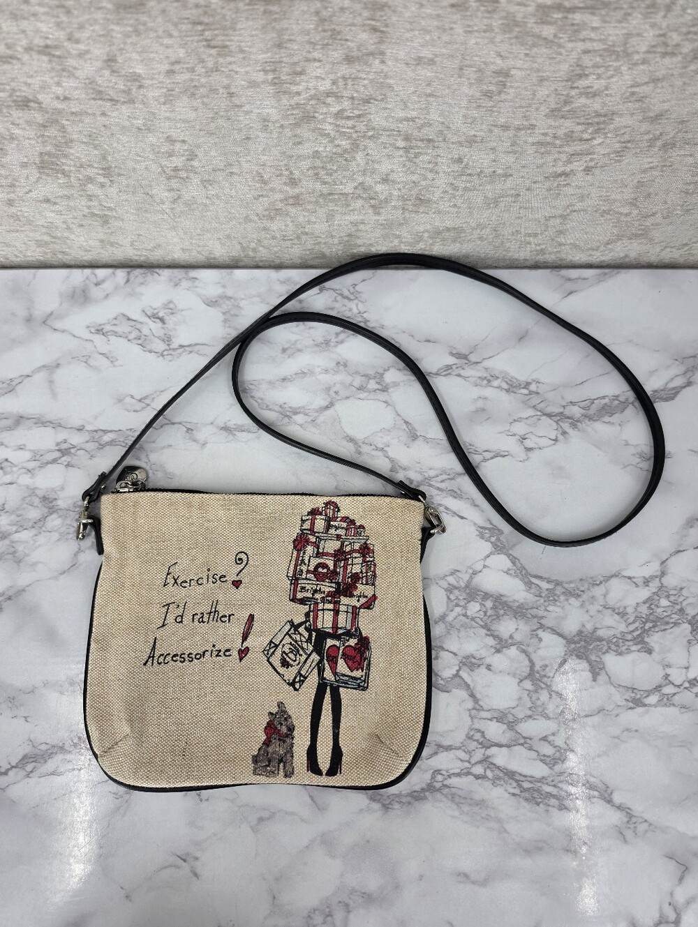 Brighton Canvas Scottie Dog Exercise I'd Rather Accessorize Crossbody Bag Purse - Picture 3 of 15